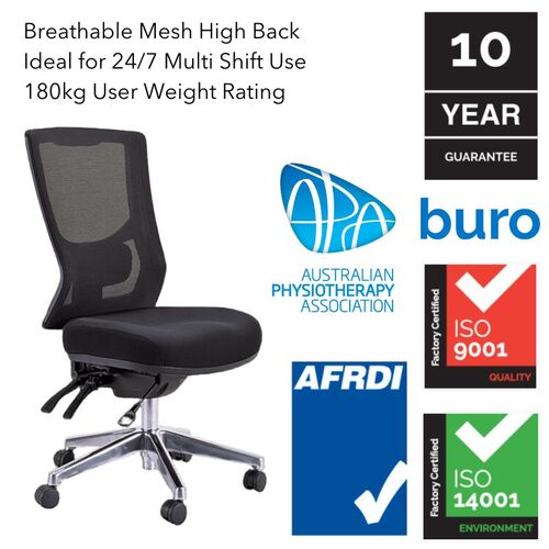 Buro Metro II 24/7 HB - Mesh Back - Silver Base